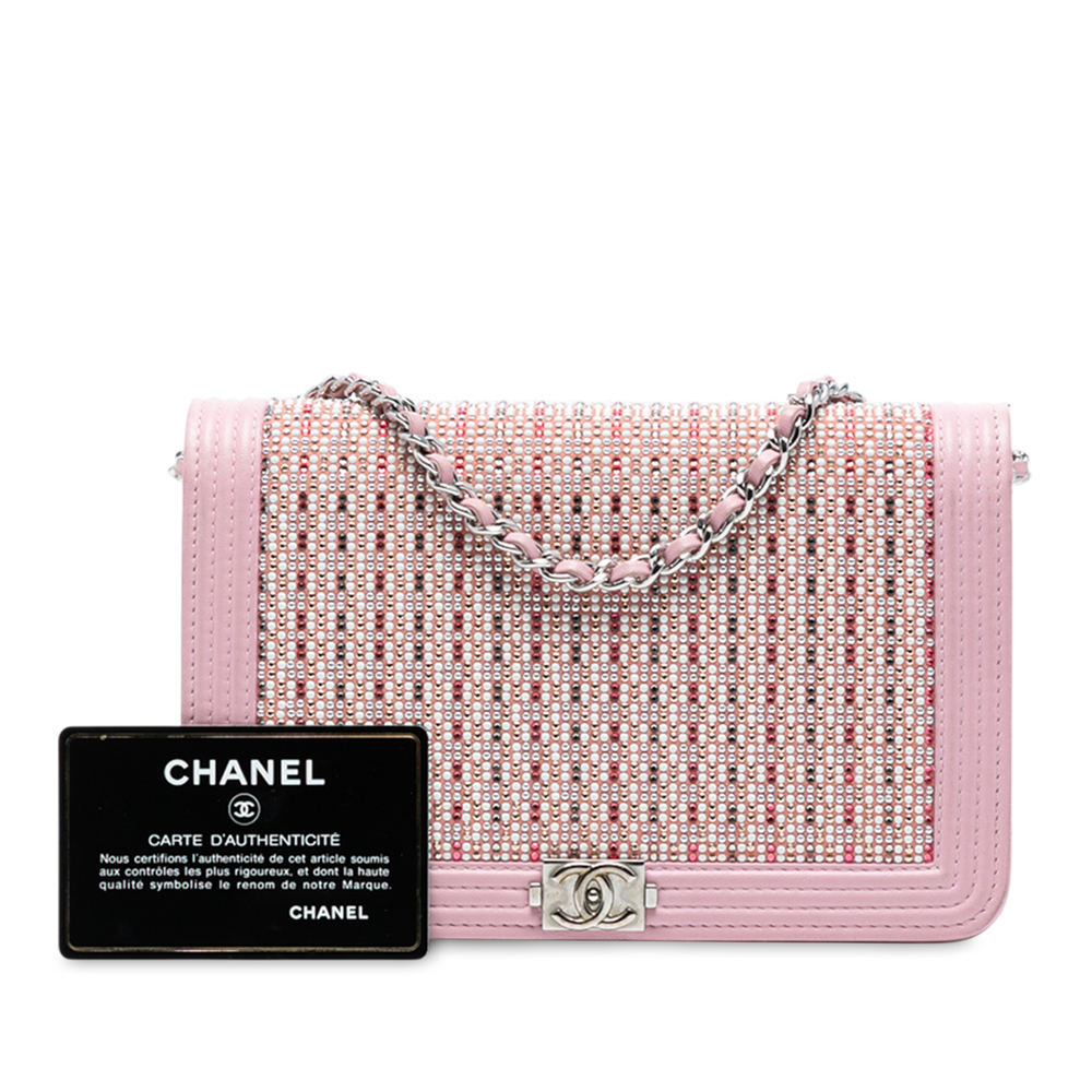 Pre-Loved Chanel Calfskin Crystal Studded Boy Wallet on Chain - Picture 8 of 8